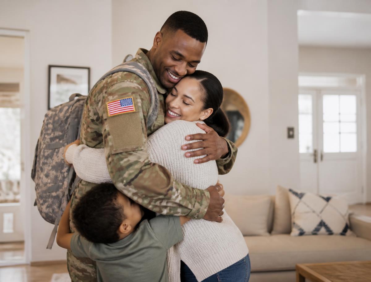 Military family at home in bright, tidy base housing near JBLM in Washington State