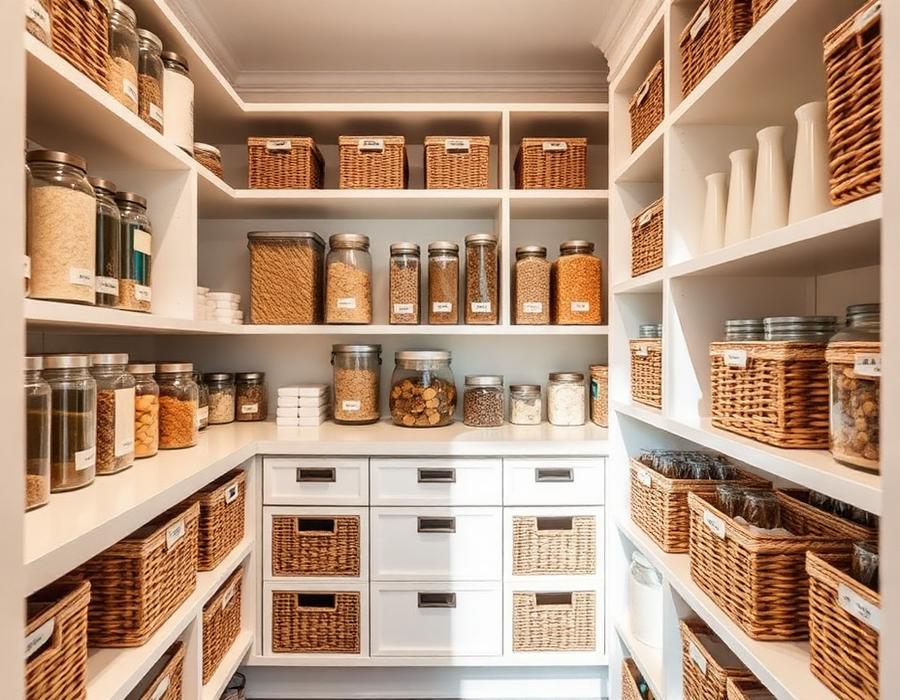 Neatly organized pantry shelves with labeled containers in a Pierce County home